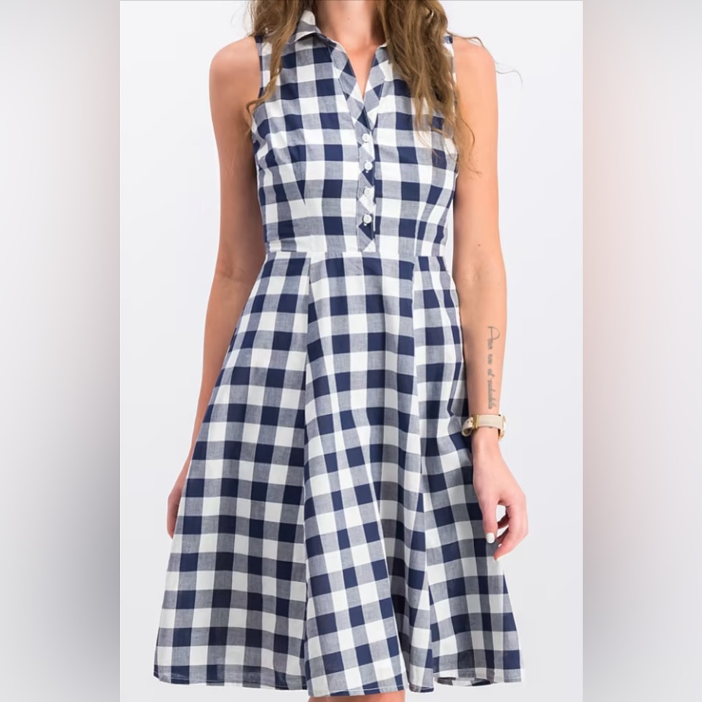 Retro Cotton gingham shirt dress with lining
